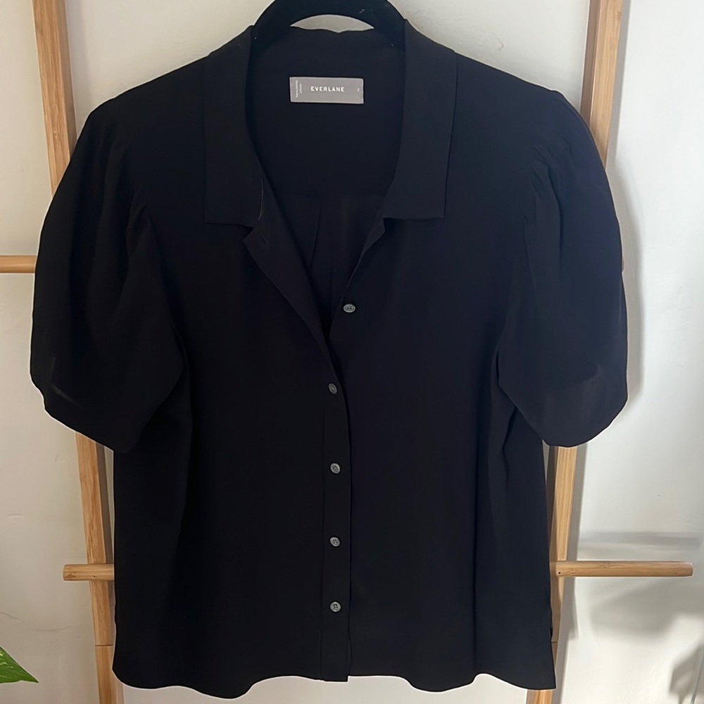 Everlane clean silk puff-sleeve, black, size 2